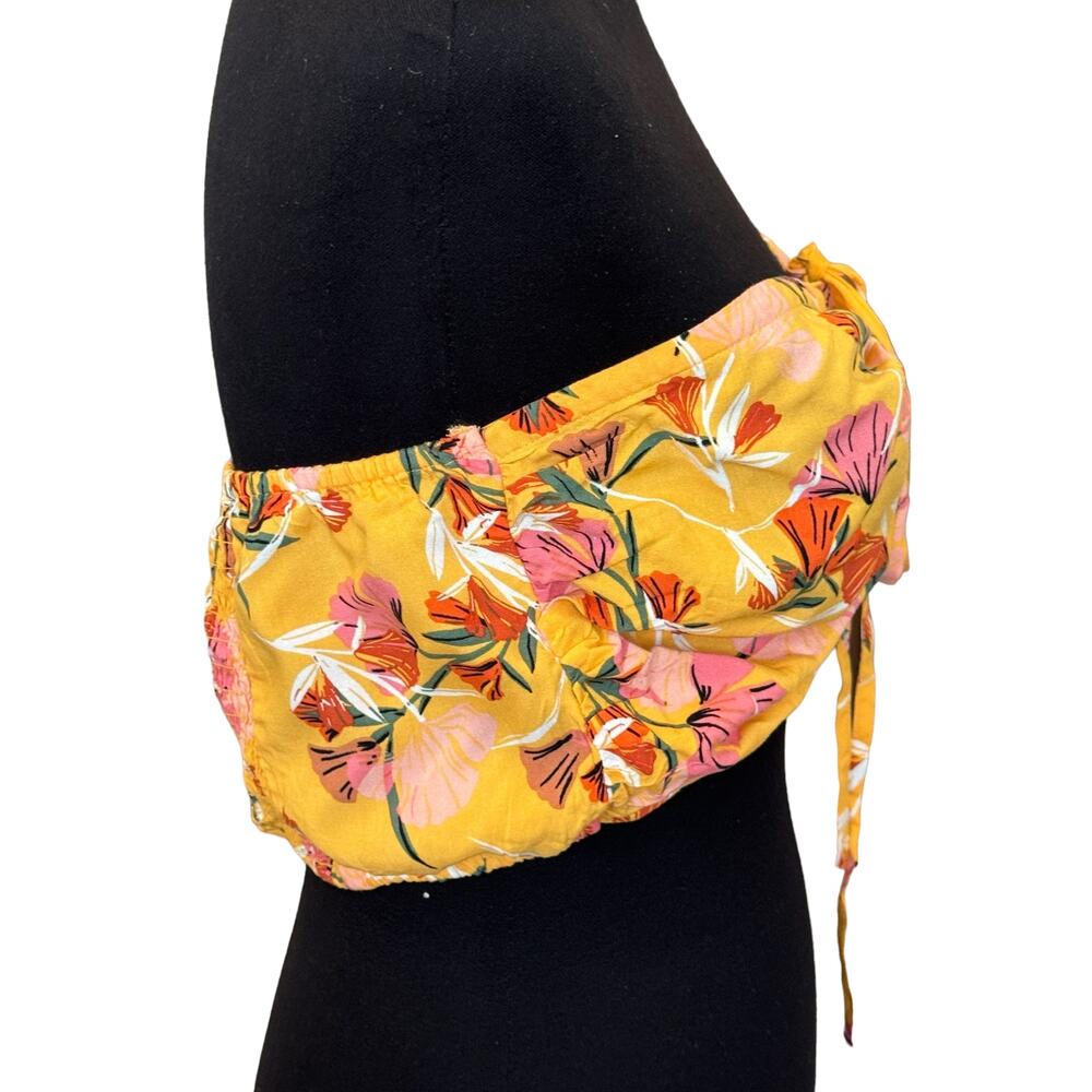 New ~ ROXY ~ Chamois Pressed Flowers Island Hops Bandeau Crop 100% VISCOSE XL - Picture 6 of 10